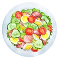 Salad with tuna and vegetables watercolor Royalty Free Stock Photo