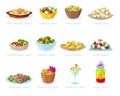 Salad vector healthy food with fresh vegetables tomato or potato in salad-bowl or salad-dish for dinner or lunch Royalty Free Stock Photo