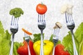 Salad vegetables on forks