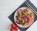 Salad, vegetarian chinese food tomato fresh green nutrition health on a wooden background table Royalty Free Stock Photo
