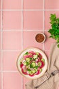 Salad with watermelon radish, cucumber and red onion