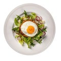 Salade Lyonnaise On A White Ornate Round Smooth Plate, French Dish. Generative AI