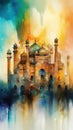 Saladin\'s Palace Ancient Castle Watercolor Oil Painting on Canvas AI Generative