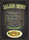 Salads menu chalkboard concept, hand drawn illustration with salad plate