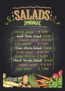 Salads menu list chalkboard design with vegetables