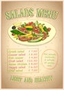 Salads menu list vector design