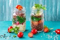 Salads with quinoa in jars