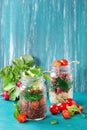 Salads with quinoa in jars