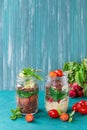 Salads with quinoa in jars