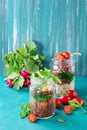 Salads with quinoa in jars