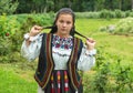 Salaj, Romania-May 15, 2018: outdoor portrait of a young girl wearing traditional Romanian costume