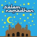 Salam Ramadhan Vector Wish Card With Mosque At Night