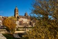 Salamanca Cathedral from the Roman bridge. Spain Royalty Free Stock Photo