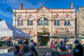 Salamanca market fruit pavilion with local business stalls in front