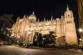 Salamanca Old and new Cathedrals illuminated at night, Community of Castile and LeÃÂ³n, Spain. City Declared a UNESCO World