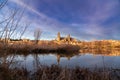 Salamanca Skyline view with Cathedral and Enrique Estevan Bridge on Tormes River, Spain Royalty Free Stock Photo