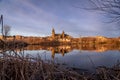 Salamanca Skyline view with Cathedral and Enrique Estevan Bridge on Tormes River, Spain Royalty Free Stock Photo