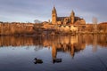 Salamanca Skyline view with Cathedral and Enrique Estevan Bridge on Tormes River, Spain Royalty Free Stock Photo