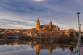 Salamanca Skyline view with Cathedral and Enrique Estevan Bridge on Tormes River, Spain Royalty Free Stock Photo