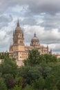 Amazing view at the gothic building at the Salamanca cathedral tower cupola dome and University of Salamanca tower cupola dome, Royalty Free Stock Photo