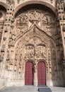 Main facade of the new cathedral, stand above the doors the reliefs of the scenes of the birth and the Epiphany, Salamanca, Spain Royalty Free Stock Photo