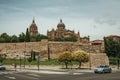 Dome and steeple from New Cathedral and street at Salamanca Royalty Free Stock Photo