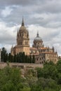 Majestic view at the gothic building at the Salamanca cathedral tower cupola dome and University of Salamanca tower cupola dome, Royalty Free Stock Photo