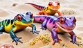 Salamander amphibian trio brilliant caricature features Royalty Free Stock Photo