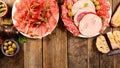 Salami, bacon, ham assorted with bread Royalty Free Stock Photo
