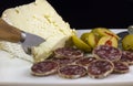 Salami, Cheese and Olives Royalty Free Stock Photo