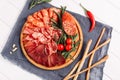 Salami Meat Board Platter Dried Slice Flat Lay