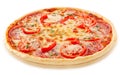 Salami pizza with tomatoes and red pepper