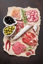 Salami, sliced ham, sausage, prosciutto Royalty Free Stock Photo