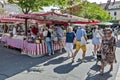 Salami, smoked meat and cheese stall at the farmer\'s market