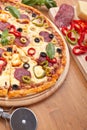 Salami and Vegetable Pizza Royalty Free Stock Photo