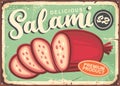 Salami vintage poster with green background.