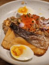 Salamon cooked in Japanese way with egg Royalty Free Stock Photo