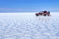Salar de Uyuni Bolivia salt desert - lonely car and chairs