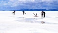 Salar de Uyuni Bolivia salt desert - people posing Royalty Free Stock Photo