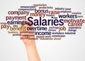 Salaries word cloud and hand with marker concept