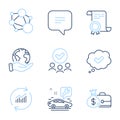 Salary, Approved and Integrity icons set. Update data, Text message and Car service signs. Vector