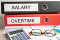 Salary, Overtime. Binder data finance report business with graph analysis in office Royalty Free Stock Photo