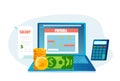 Vector of a computer with an online payroll software