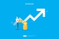 salary rate increase with growth up arrow and people character. business profit grow or income margin management revenue. Finance