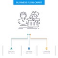 Salary, Shopping, basket, shopping, female Business Flow Chart Design with 3 Steps. Line Icon For Presentation Background Template Royalty Free Stock Photo