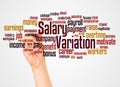 Salary variation word cloud and hand with marker concept Royalty Free Stock Photo