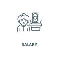 Salary,woman with cart money vector line icon, linear concept, outline sign, symbol