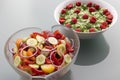 Salad for barbecue, potato salad with herb sauce, vegetable salad with sweet pepper, onions, tomatoes. Royalty Free Stock Photo