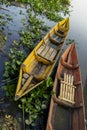 Indonesian Traditional Boats side by side docked at a lake in pandemic time Royalty Free Stock Photo