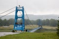 Salavat region, Bashkortostan, Russia. river Salauatka. August 1, 2017. Blue bridge. Mineral spring and Stream. Summer 1